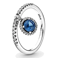 authentic 925 sterling silver sparkling dangling blue round sparkle with crystal ring for women wedding party pandora jewelry