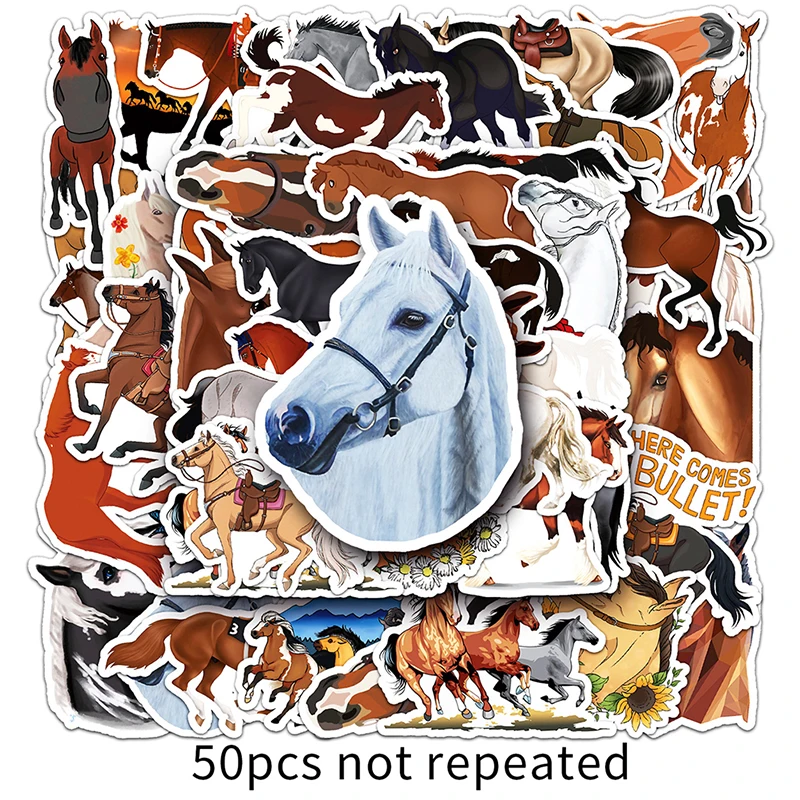 

50Pcs Cartoon Animal Horse Stickers Kids Toys Sticker Kawaii Stationery Notebook Laptop Car Scrapbooking