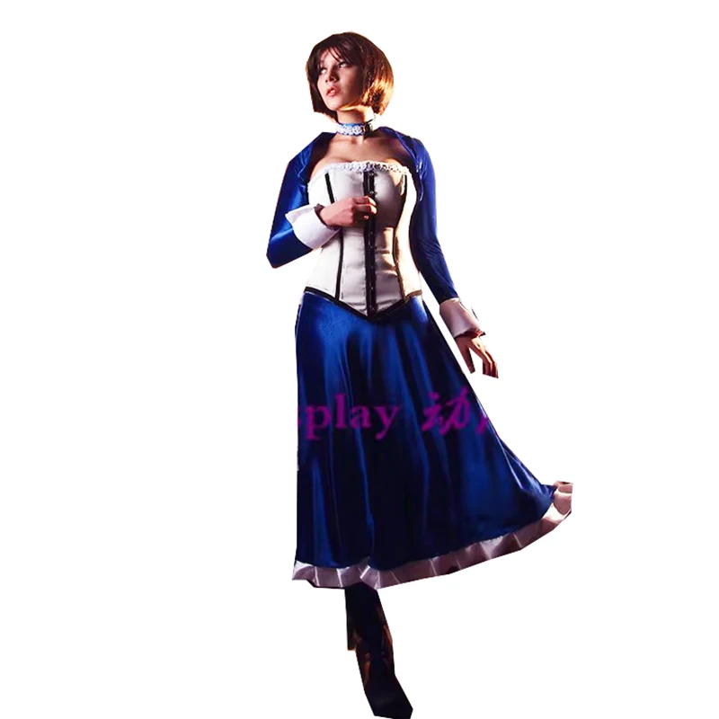 Фото Bioshock Infinite Elizabeth Косплей Костюм синий костюм топ + юбка + пальто по индивидуальному заказу для Хэллоуина и Рождества №1