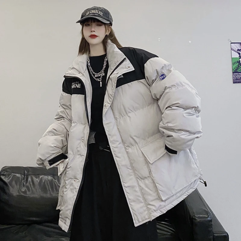 Autumn and Winter New Loose Large Pocket Zipper Tooling Wind Padded Jacket Women's Warm Thick Padded Jacket Student All-Match Co