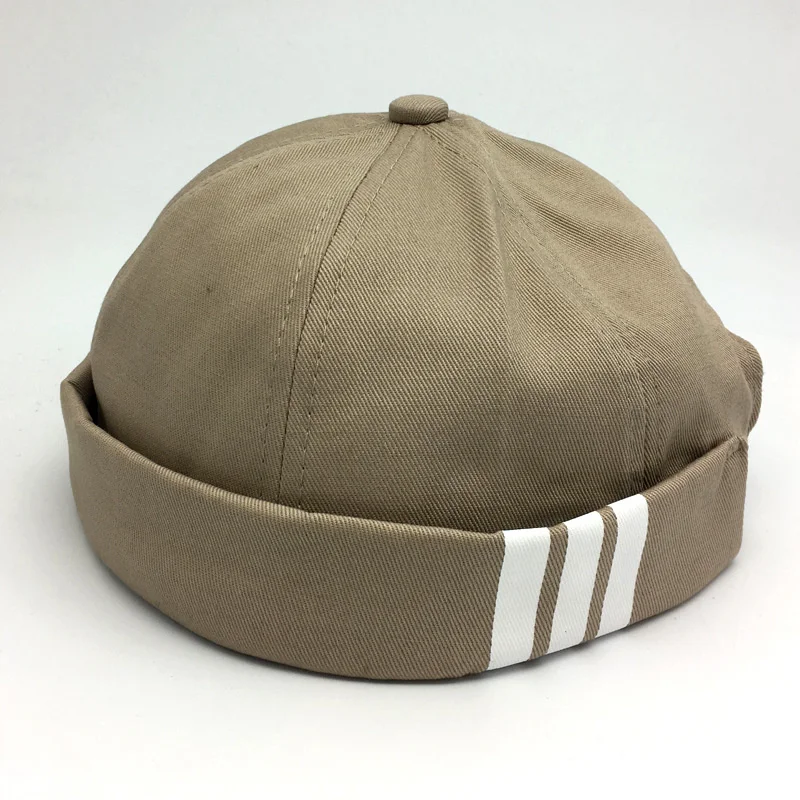 

Mens Visor Less Cotton Patch Brimless Skull Cap Sailor Cap Rolled Cuff Retro Beanie Hat with Adjustable