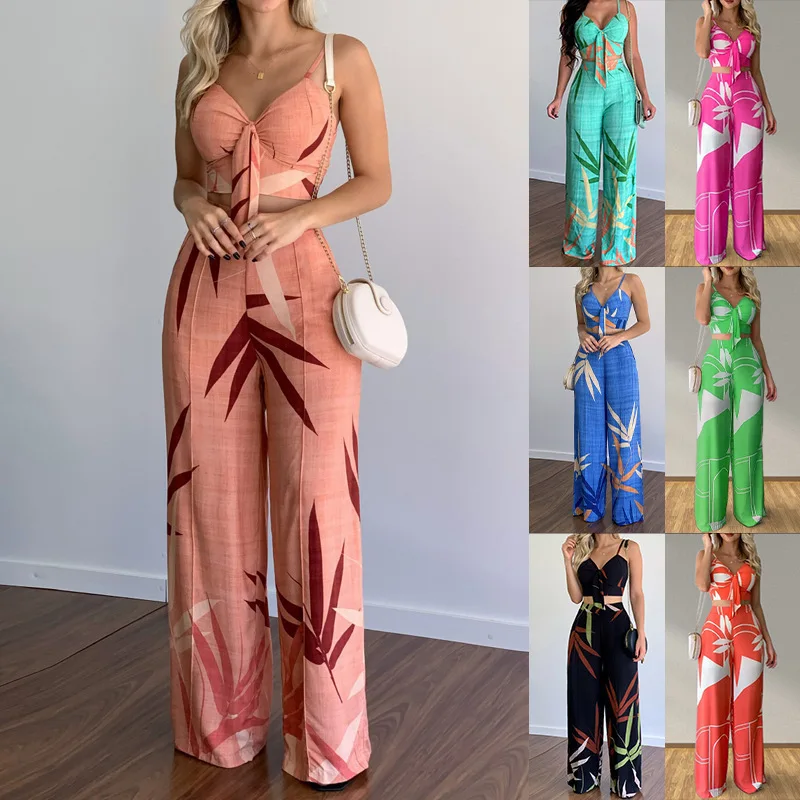 Лето 2024 женская одежда темпераментные прямые брюки с подвесным топом