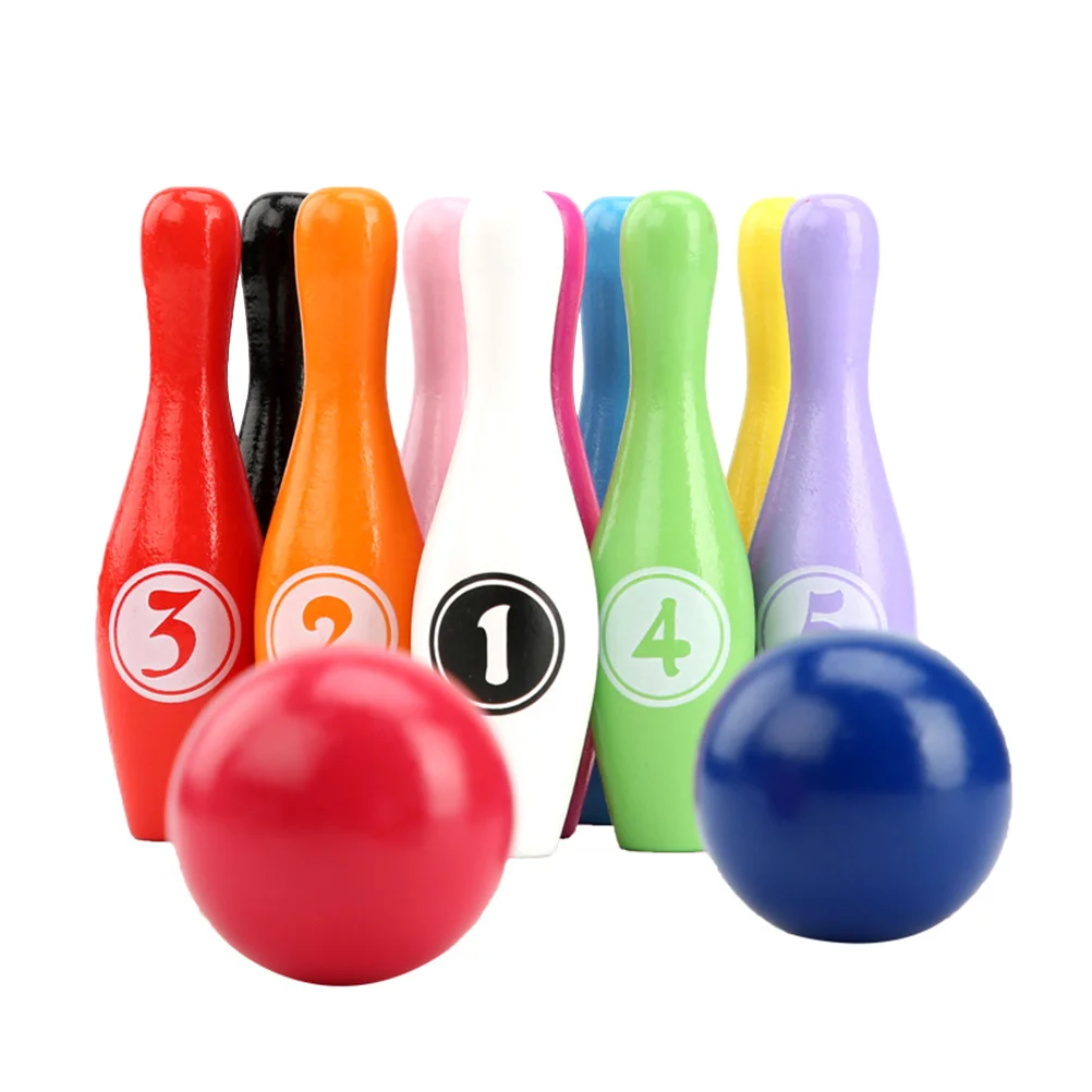 

Bowling Toy For Kids Wooden Colorful Bowling Play Set Fun Indoor Outdoor Cartton Number Bowling Games Parent Children