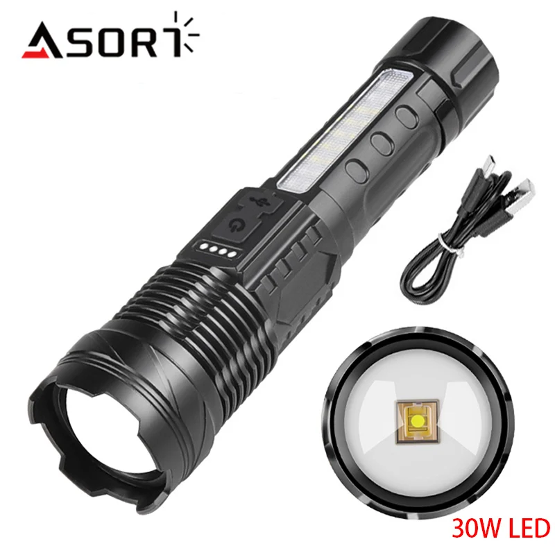 High Power LED Flashlight TYPE-C USB Rechargeable Lantern Tactical Torch Strong Light Lamp Built-in Battery Long Range Outdoor