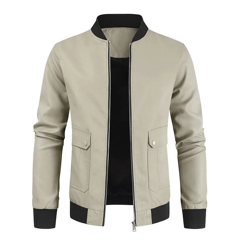 

Autumn Winter Mens Leather Jacket Casual Motorcycle Outerwear Stand Collar Pu Leather Coat Men Fashion Patchwork Zipper Jackets