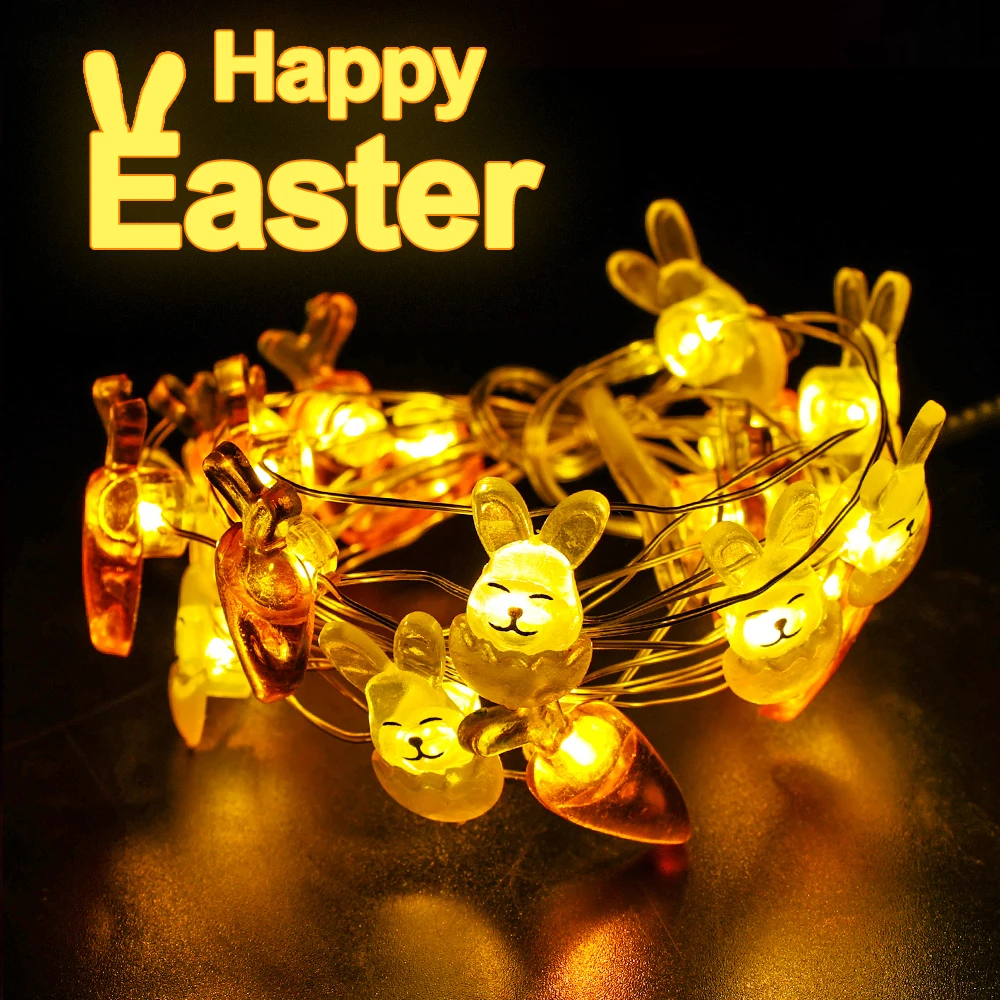 

2M 20 LED Lamps Light String Easter Decoration Egg Radish Rabbit Light DIY Fairy Garden Decor Lamp Holiday String Lights Outdoor