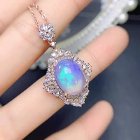 meibapj luxurious natural opal gemstone flower pendant necklace 925 pure silver colorful stone fine wedding jewelry for women