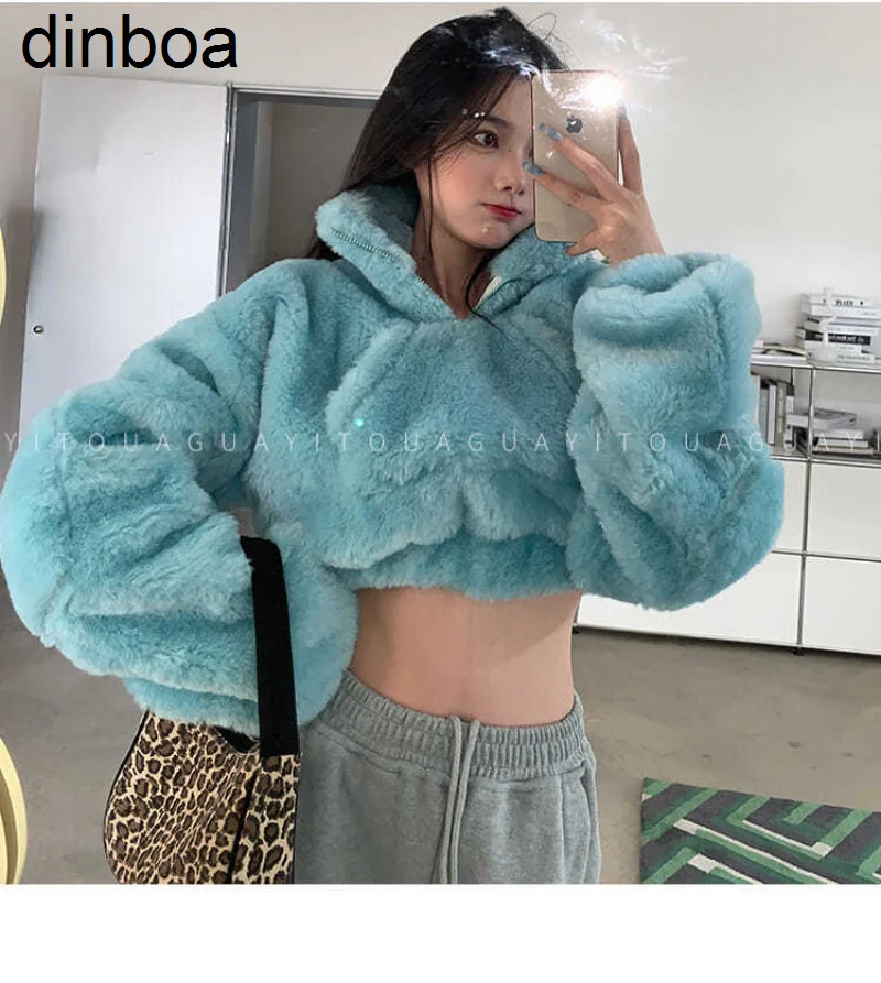 

Dinboa-короткий свитер с коротким высоким воротником Y2k, женский кашемировый корейский топ на молнии для осени и зимы, пикантное пальто с высок...