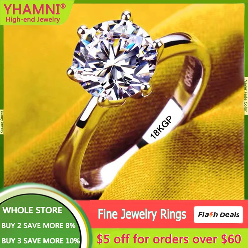 Купи With Credentials Luxury Pure White Gold Color Round 2.0ct Zirconia Stone Rings Fashion Engagement Wedding Band Jewelry For Women за 299 рублей в магазине AliExpress