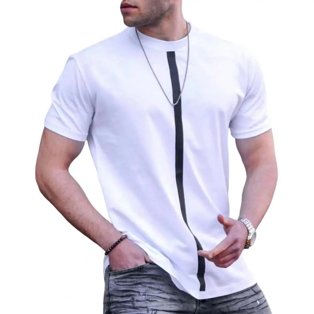 

Мужская летняя футболка в полоску, с круглым вырезом и коротким рукавом