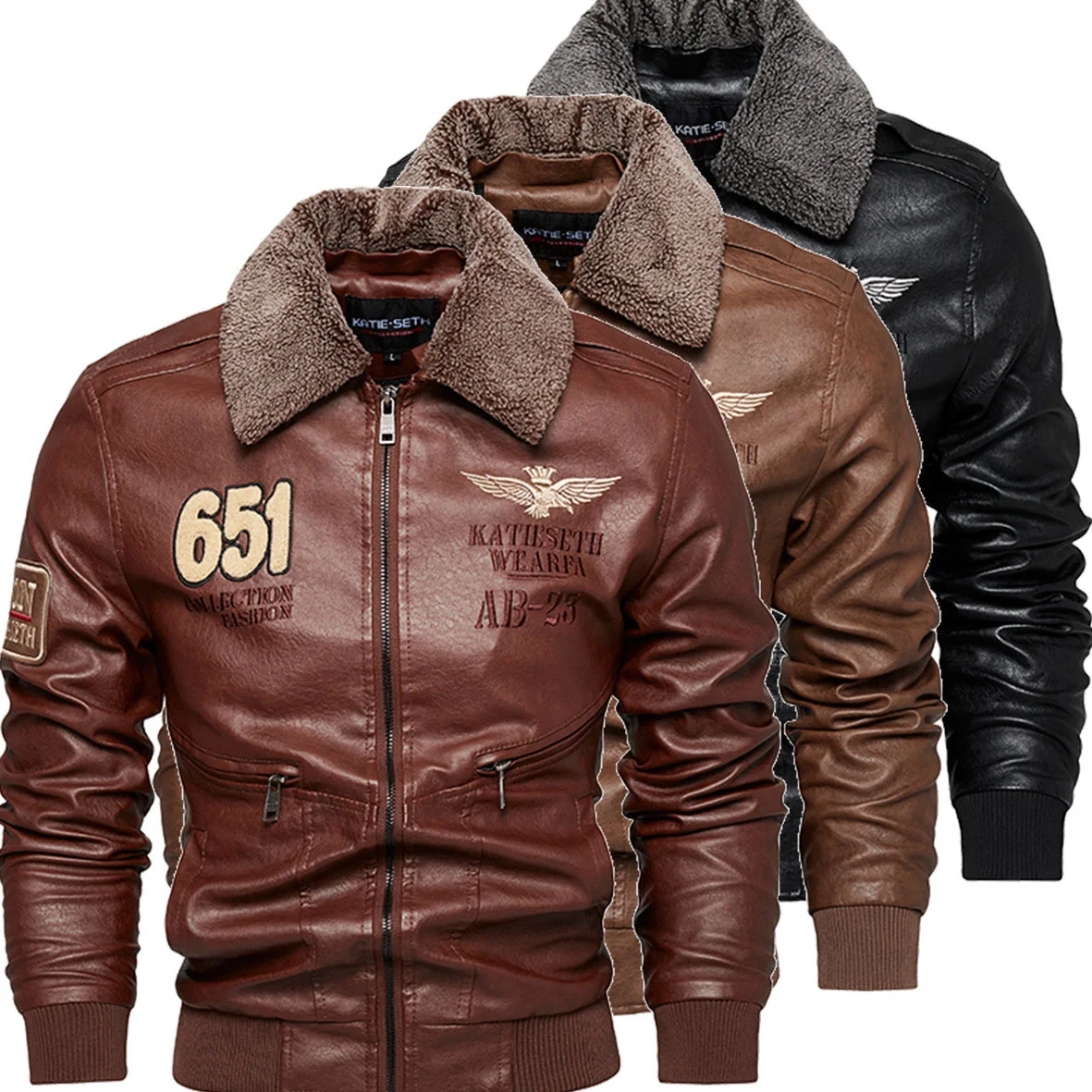 

Motorcycle Jackets for Men In Autumn/Winter Fasion Casual Leater Embroidered Aviator Jacket In Winter Velvet Pu Jacke