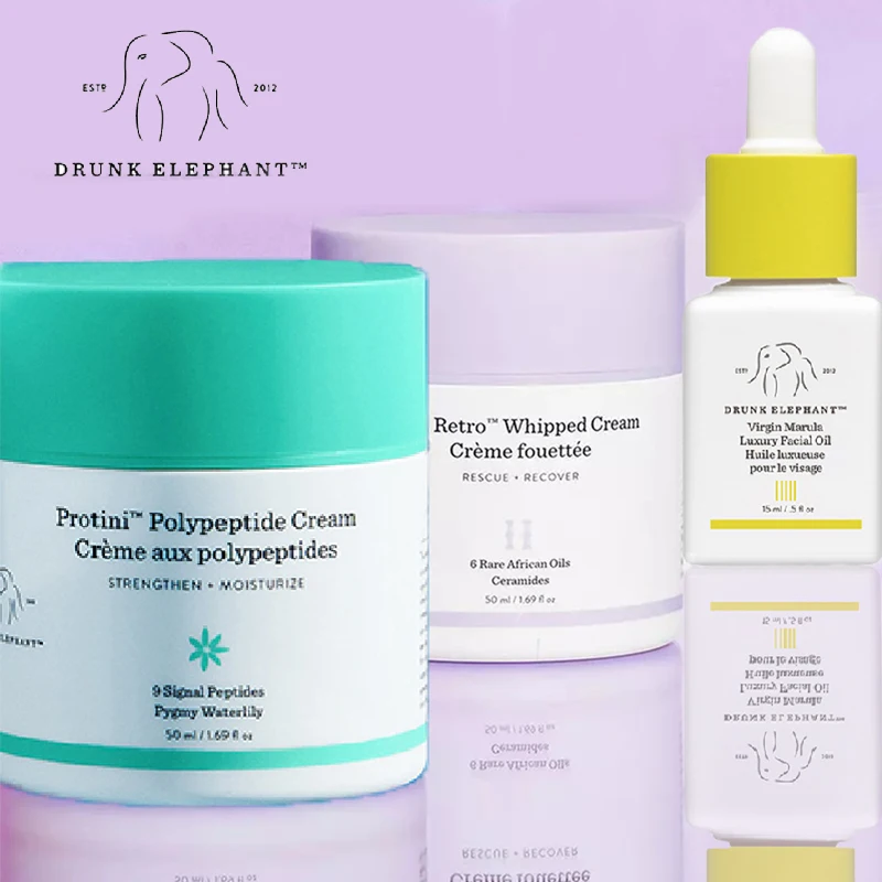 

DRUNK ELEPHANT FACE SKIN CARE SET PROTINI POLYPEPTIDE CREAM LALA RETRO WHIPPED CREAM VIRGIN MARULA OIL SERUM face makeup set