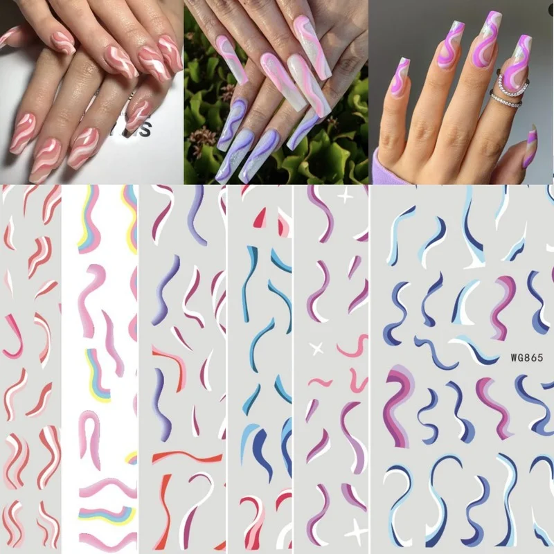 

1pcs Water Ripple Nail Stickers Fashion Abstract Nail Art Decorative Applique Design DIY Striped Nail Accessories