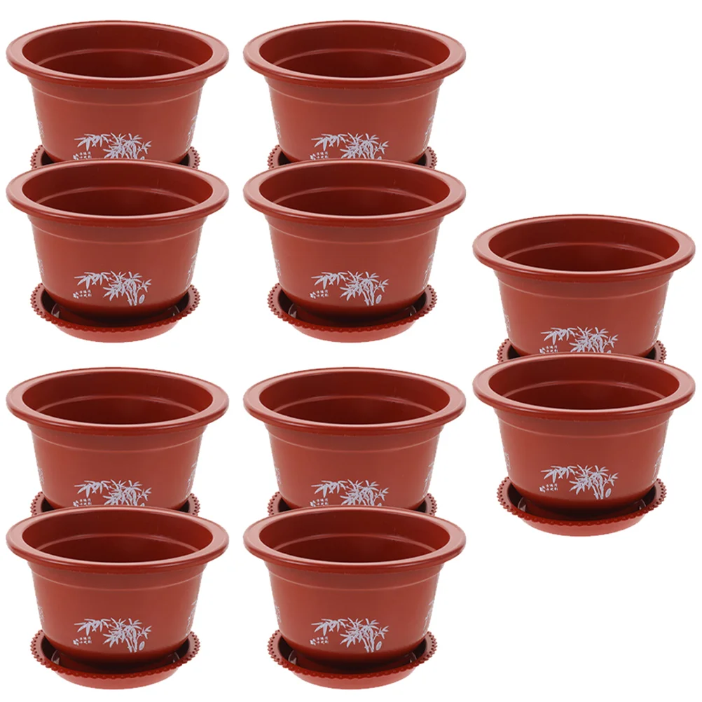 

10Pcs Drainable Flowerpot Round Pot Plants Growing Pots for Garden House