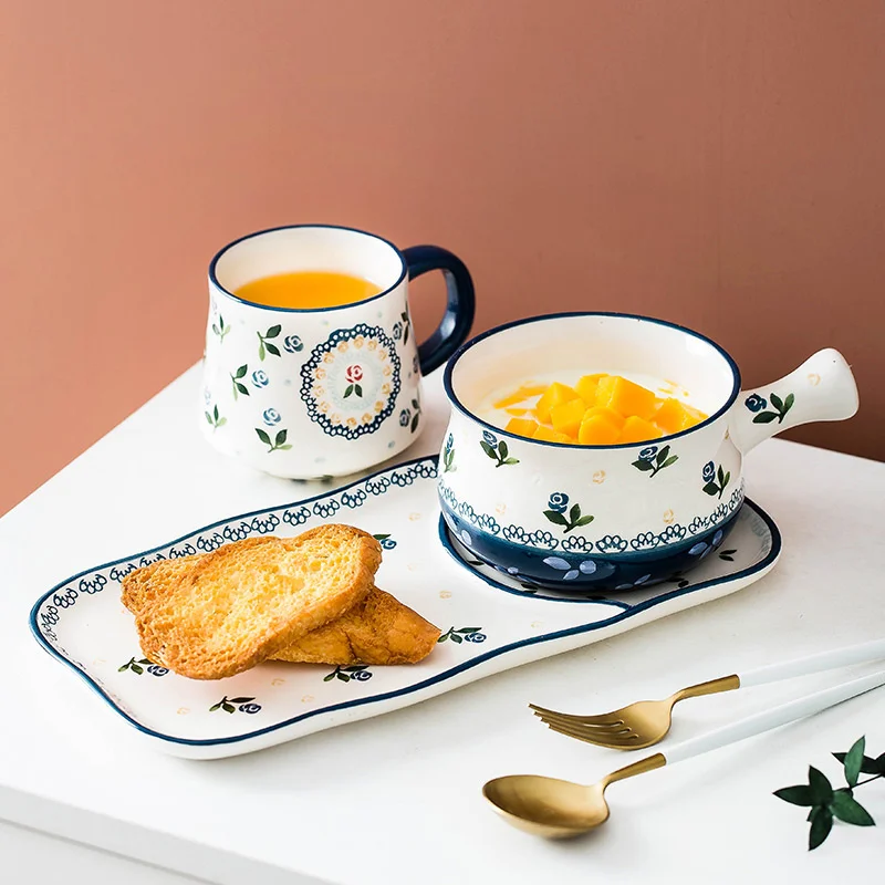 

Hand Painted Underglaze Ceramic Tableware Set Household Rice Fruit Salad Small Bowl Plate
