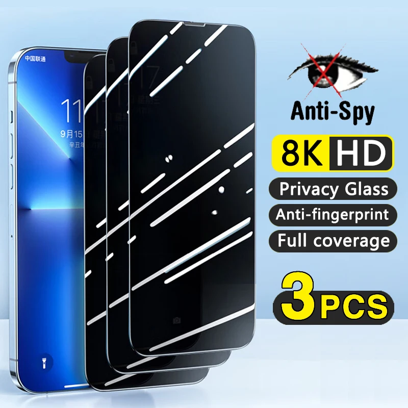 Защитное стекло с полным покрытием экрана для iPhone 11 12 13 14 15 Pro Max 7 8 Plus XS XR Mini 3 шт.