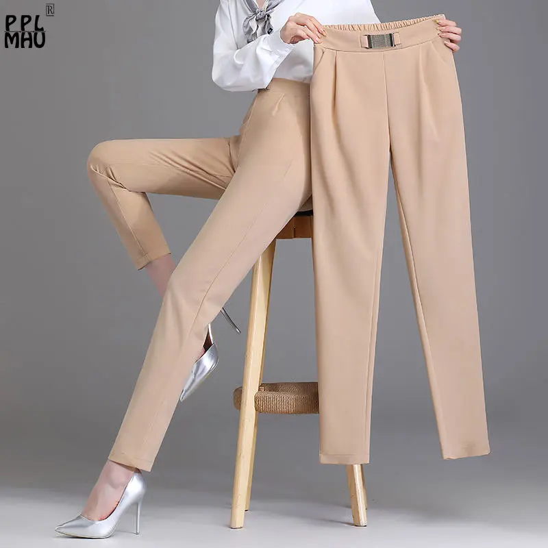 Office Ladies Skinny Chic Trousers Female Elegant High Waist Solid Ankle-Length Pants Casual Fashion Pencil Pants Women