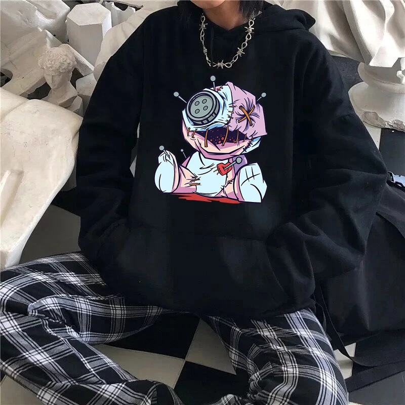 

Creepy Cute Voodoo Doll Print Graphic Sweatshirt Harajuku Vintage Hoodi Japanese Pastel Goth Clothes Hoodie Warm Kawaii Pullover