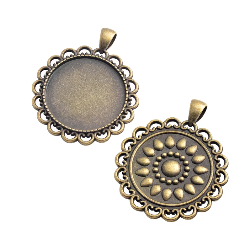 

5pcs 30mm Inner Size Antique Silver Plated Bronze Black 2 Colors Classic Flower Style Cabochon Base Setting Charms Pendant