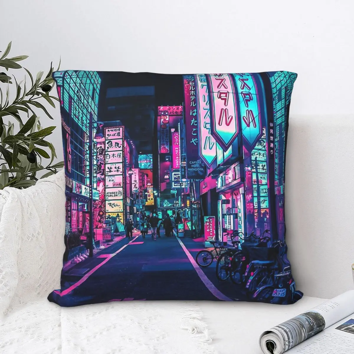 

Tokyo - A Neon Wonderland Throw Pillow Case Cyber Retro Backpack Cojines Covers DIY Printed Washable Sofa Decor