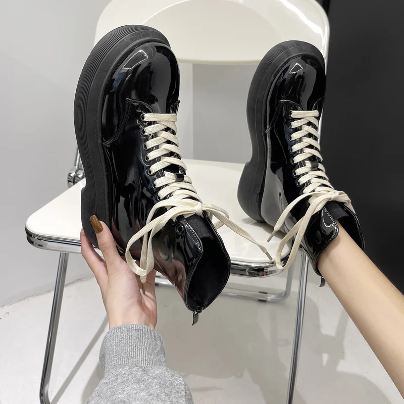 

Ботинки на среднем каблуке, зимняя обувь на молнии, женские роскошные Дизайнерские ботильоны с круглым носком на плоской подошве в стиле "Ло...