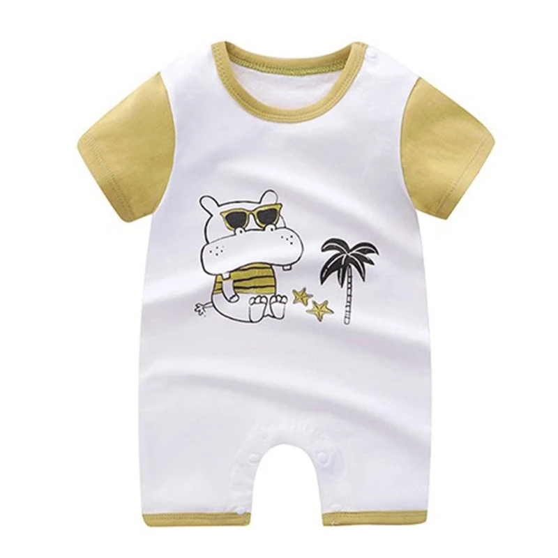 

Infant Baby Summer Short Sleeve Rompers Cartoon Animal Print Buttons Onesies
