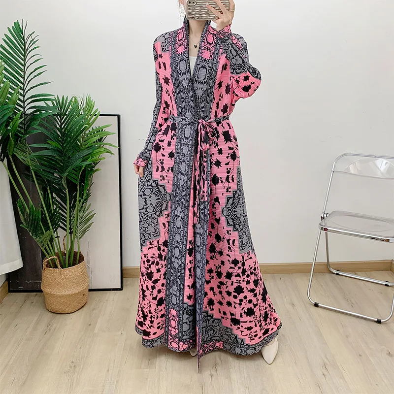 Плиссированный халат куртка мусульманский женское длинное платье с рукавом