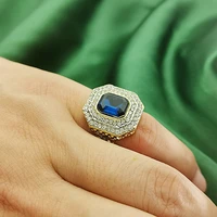 luxury fashion mens gold ring european and american inlaid royal blue zircon ring party wedding anniversary gift hand jewelry