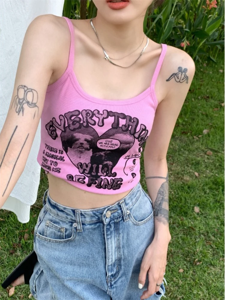 Топ на бретелях годоiscyn Y2k летние розовые укороченные топы без рукавов одежда для