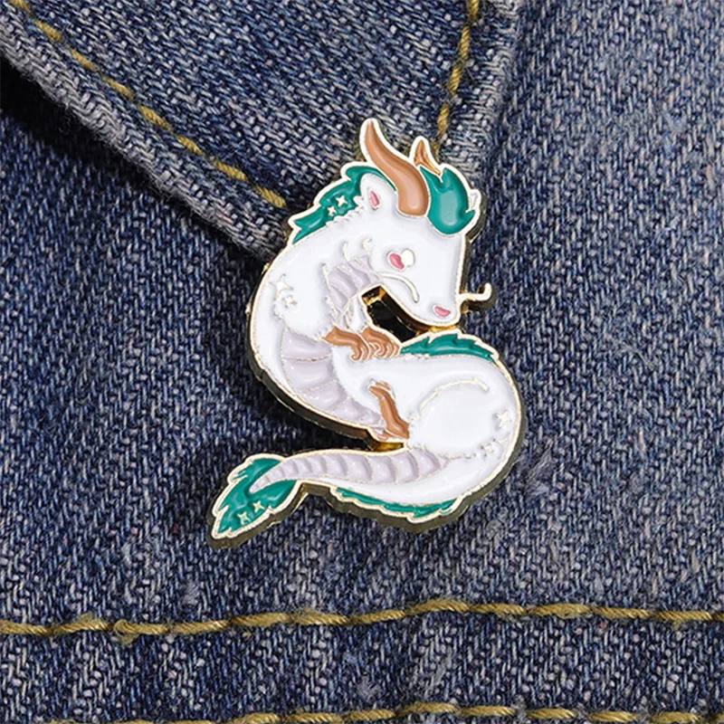 

White Dragon Enamel Pin Pines Badges Brooches for Women Lapel Pins for Backpacks Fashion Jewelry Anime Accessories Gifts