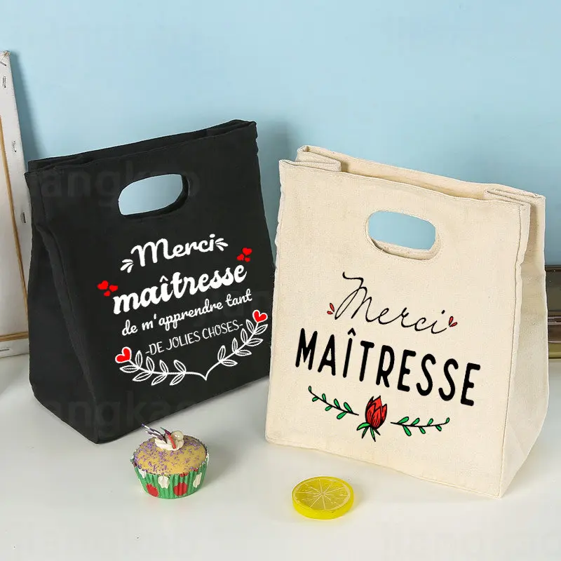 Lunch Bag Portable Insulated Canvas Bento Tote Thermal School Food Storage Pouch Teacher Gift