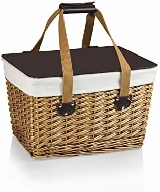 

Wicker, Picnic Basket for 2, 18.9 x 13.8 x 11, Beige Canvas With Brown Lid