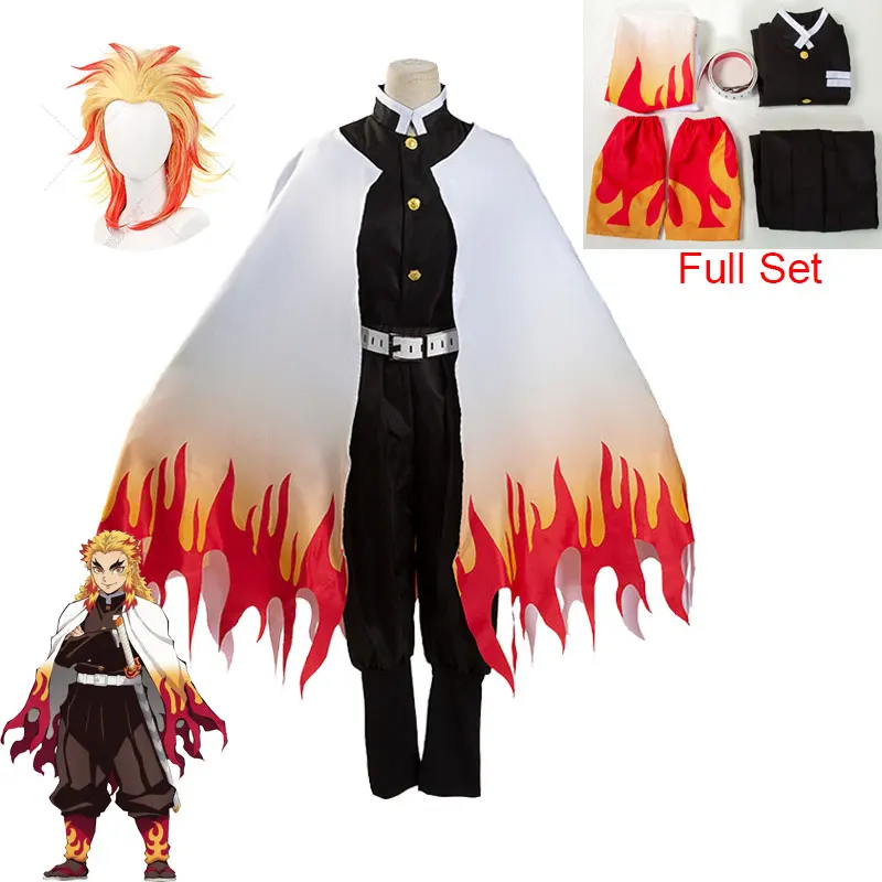 

Anime Demon Slayer Kimetsu No Yaiba Rengoku Kyoujurou Cosplay Costumes Kimono Adult Child Halloween Costume Wig Suit