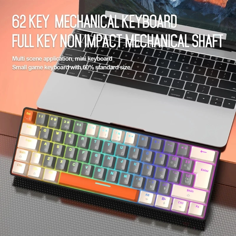 

60% Wired Gaming Keyboard, RGB Backlit Ultra-Compact Mini Keyboard, Waterproof Small Compact 62 Keys Keyboard for PC F19E