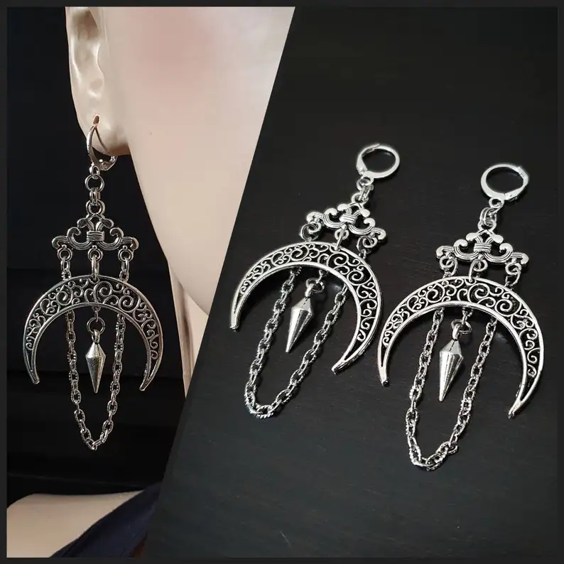 Большие серьги в стиле бохо форме полумесяца с шипами Готическая Цыганская луна