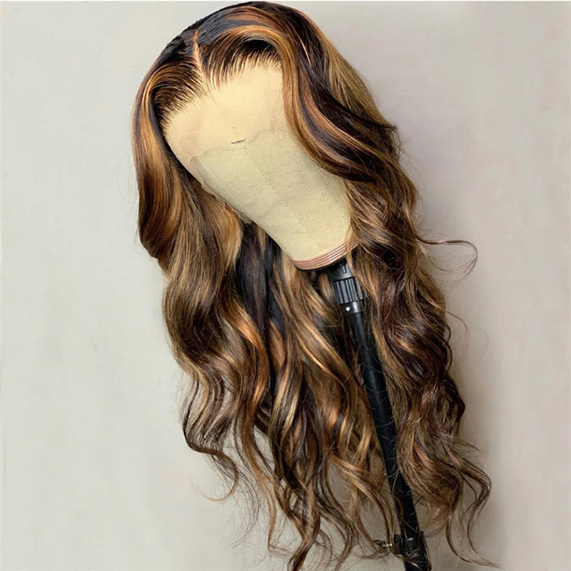 

Preplucked 26 inch 180Density Natural Hairline Highlight Blonde Long Body Wave Lace Front Wig for Women BabyHair Glueless Daily