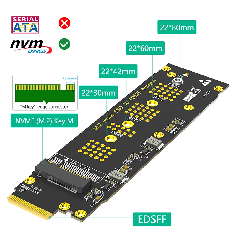 Новый M.2 NVME M ключ к адаптеру EDSFF E1.S PCIe 4 0/3 0 X4 Плата расширения для 1U серверного