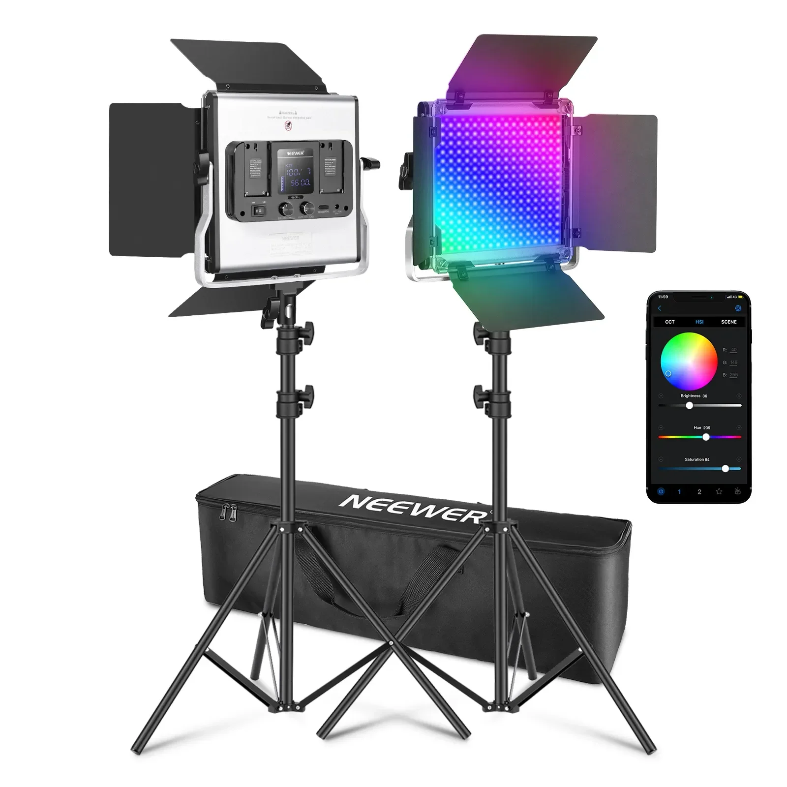 

NEEWER Upgraded 660 PRO II RGB LED Video Light With App Control&Stand Kit, 2 Pack Constant 50W No Color Shift/1% Precise Min