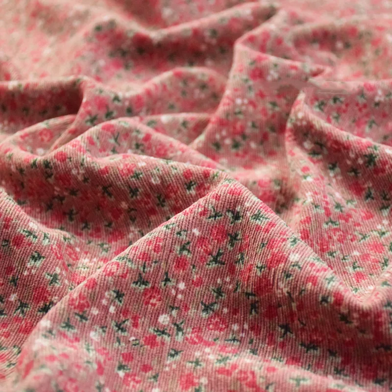 

Half Meter Sweet Pink Little Flower Print Corduroy Fabric For Autumn Winter Dress Cheongsam Coat Face Shoe Surface T1795
