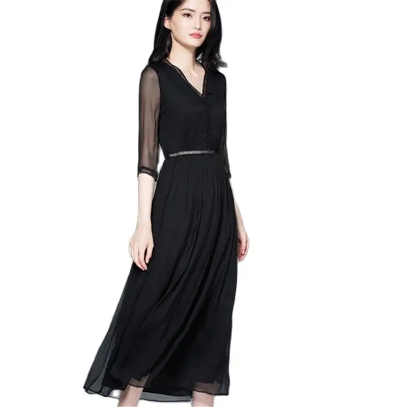Женское Летнее шелковое платье со складками женское дышащее из 100% шелка