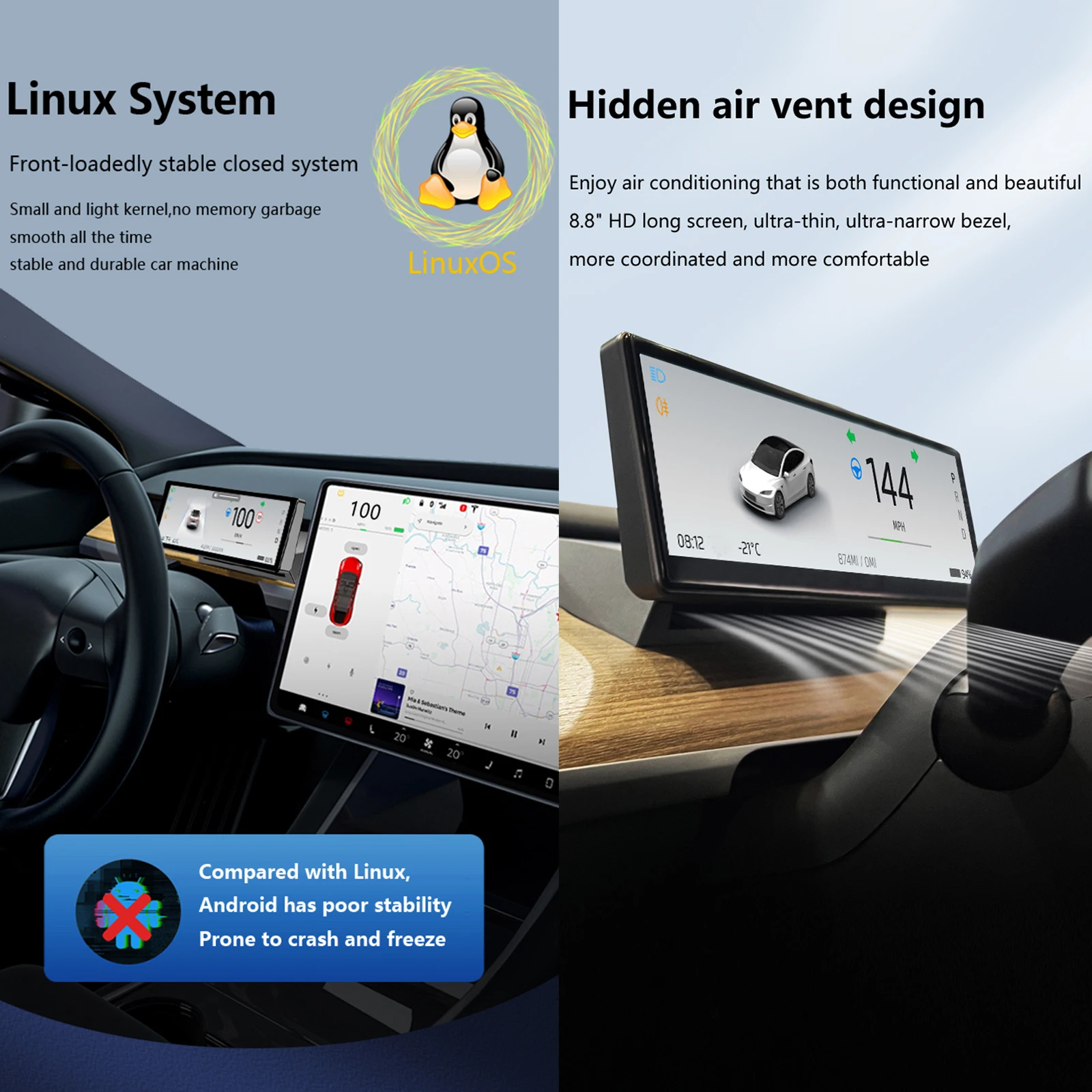 8 8-дюймовая автомобильная приборная панель с ОС Linux для модели 3 модель Y поддержка