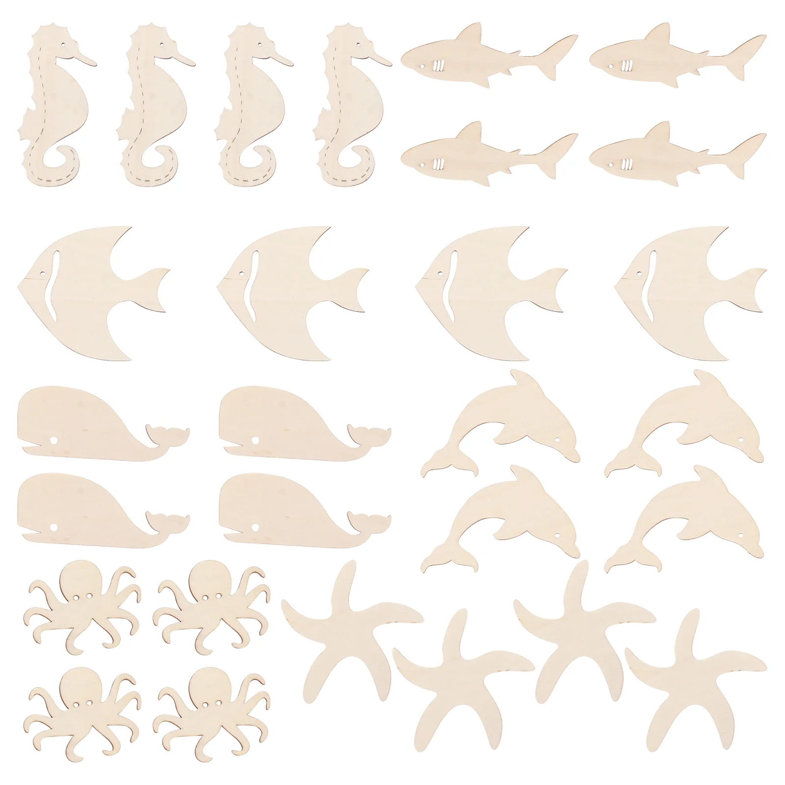 

28Pcs Unfinished Wood Chip Cutouts Ocean Animals Wood Slices Ornament