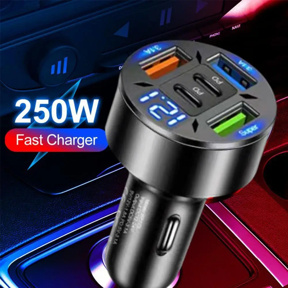 

Новое цифровое автомобильное зарядное устройство 2PD + 3 USB, 5 портов, быстрая зарядка PD QC3.0 USB C, автомобильное зарядное устройство для телефона, адаптер для Samsung