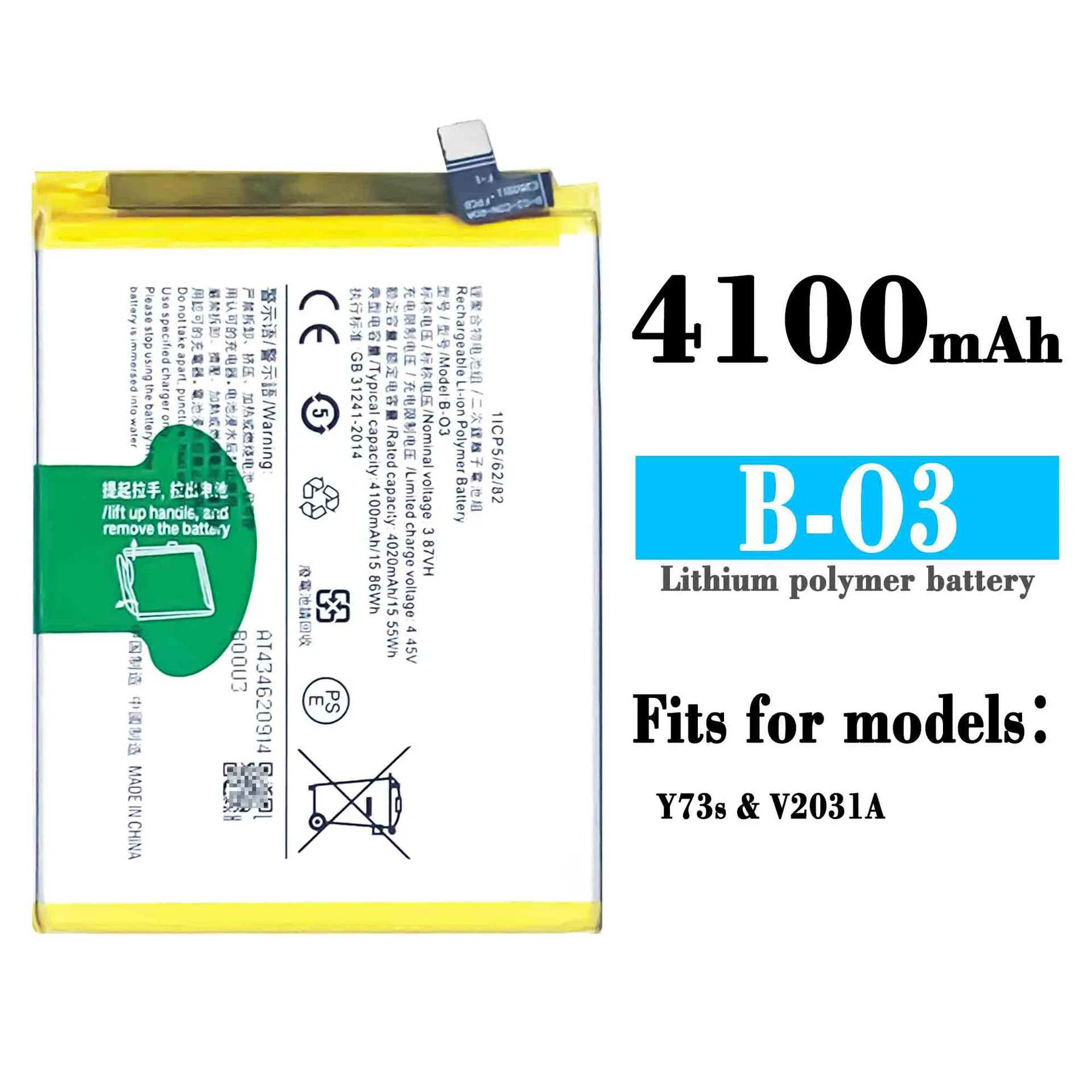 

B-O3 100% Orginal High Quality Replacement Battery For VIVO Y73S V2031A Built-in Large Capacity 4100mAh New Lithium Batteries
