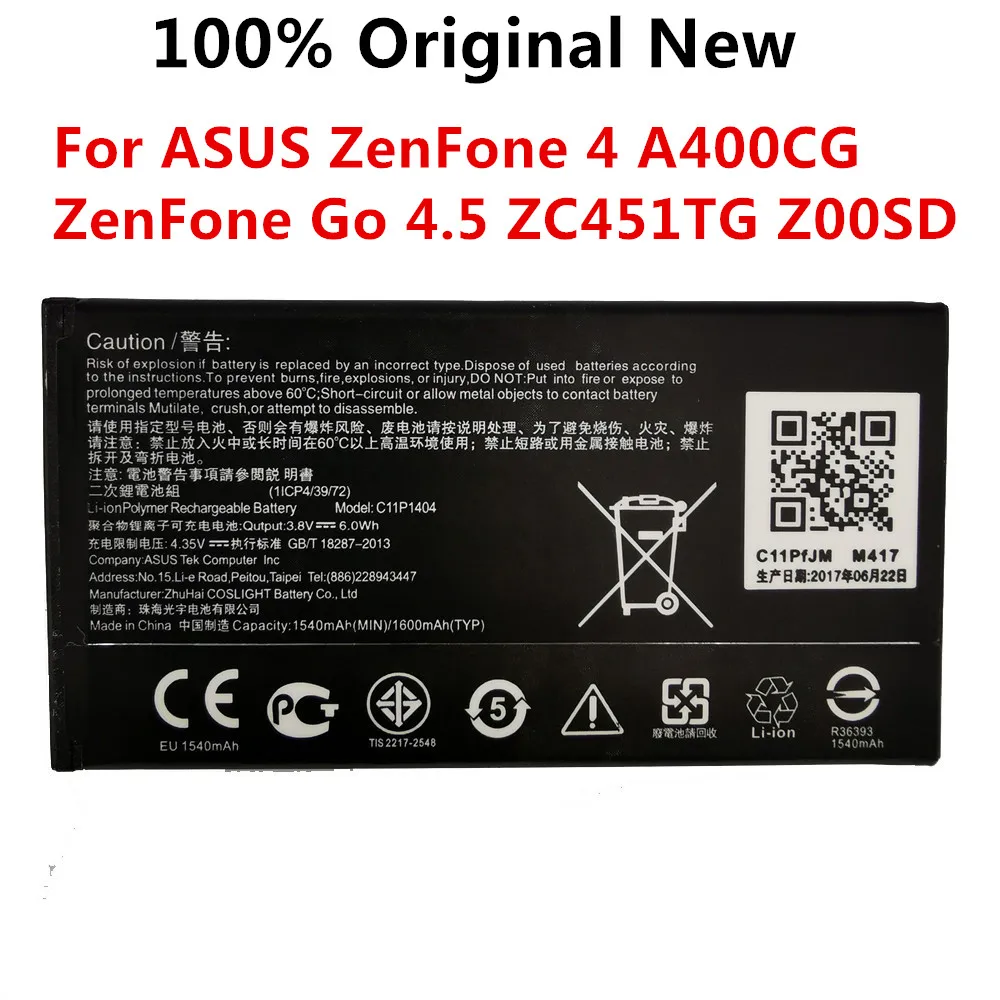 

100% Original 1600mAh C11P1404 B11P1415 Battery For ASUS ZenFone 4 A400CG ZenFone Go 4.5 ZC451TG Z00SD Phone Latest Production