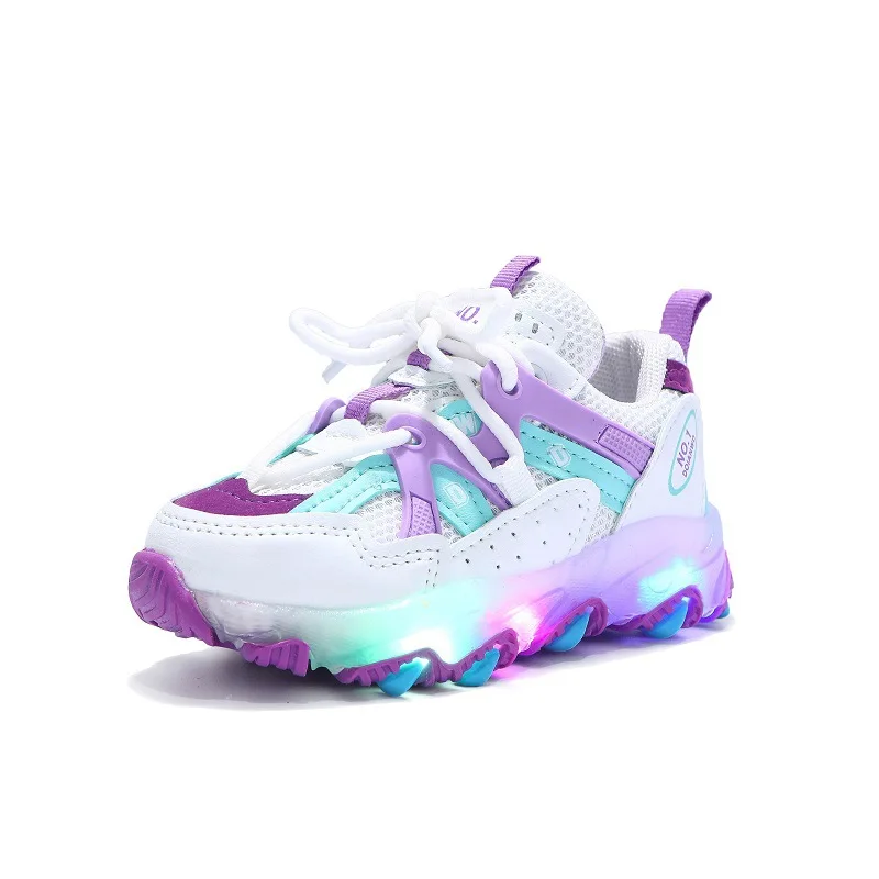 Children's LED Trainers Spring and Summer Mesh Breathable Multi-coloured Stitching Casual Shoes for Boys and Girls  Kids Shoes enlarge