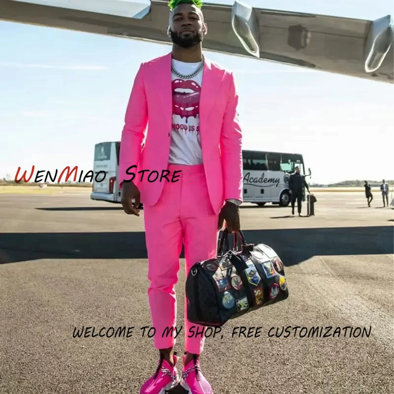 Hot Pink Mens Suits 2 Pieces Groom Best Man Pants Suit Business Wedding Blazer (Jacket+Pants) conjuntos de chaqueta