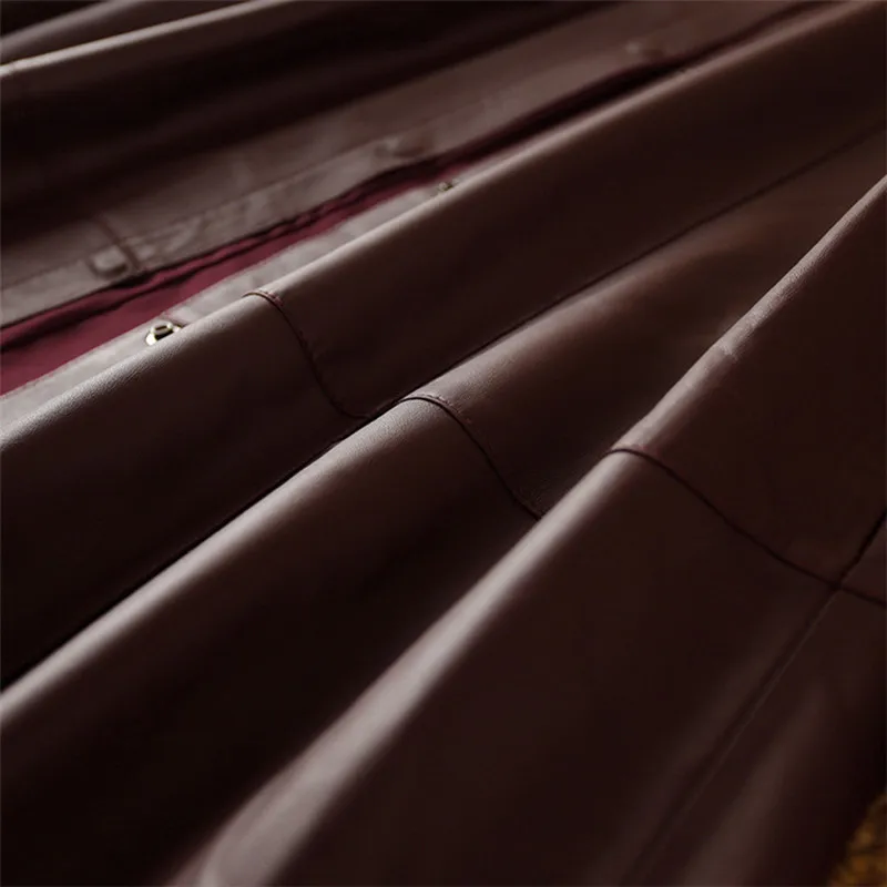 Genuine Leather Trench Women's Spring Autumn Fashion Sheepskin Mid-Length Coat OL Sheepskin Jacket Lapel Collar Overcoat