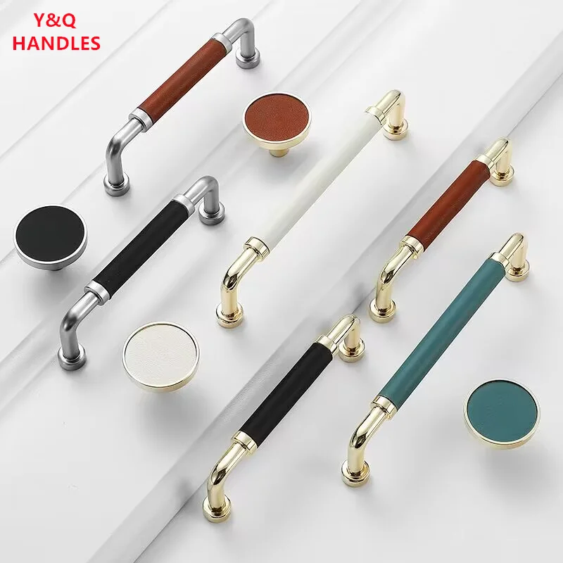 

Handles Drawer Cabinet Furniture Kitchen Handles for Cabinet Knob Door Drawer Leather Dermis Zinc alloy Light luxury Simplicity