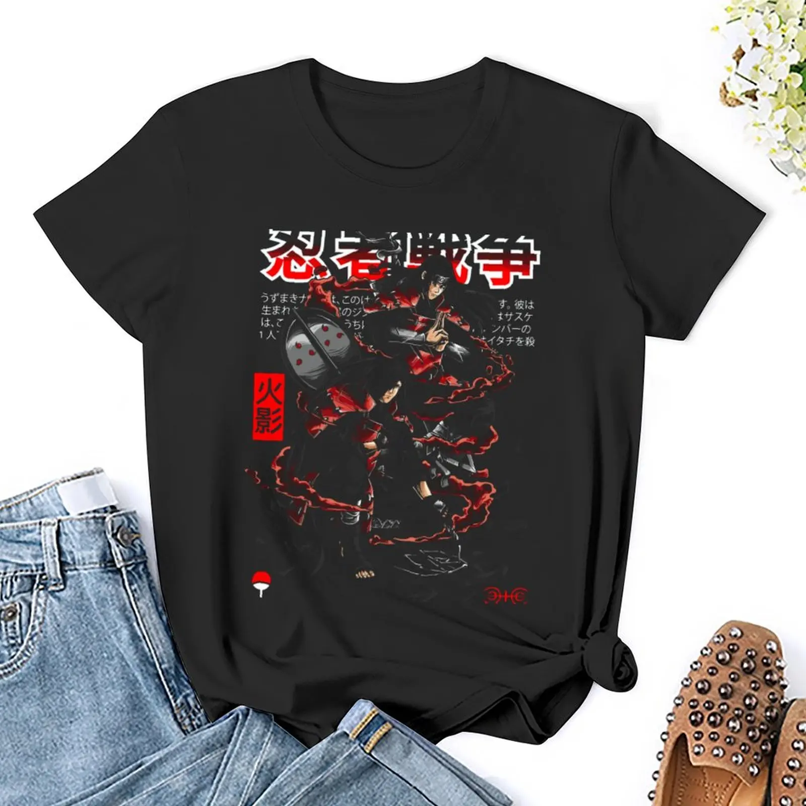 Uchia vs Senju футболка футболки черная аниме одежда женские